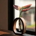 🌿 Vase Décoratif en Céramique & Bois de Noyer