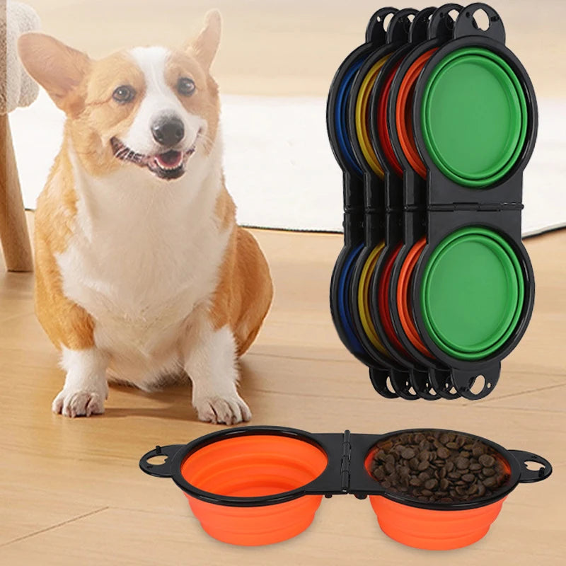 Gamelle de voyage pliable 2-en-1 pour chien et chat