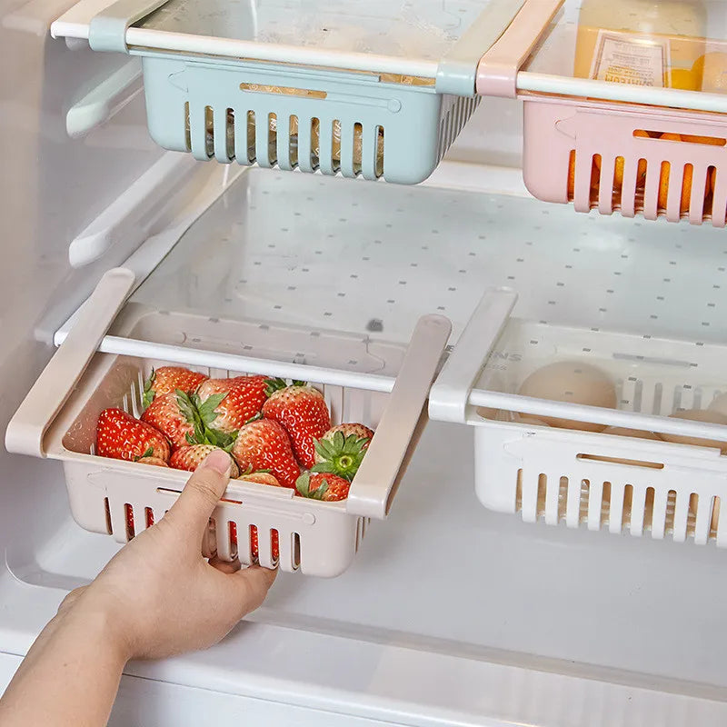 Organisateur suspendu de cuisine, boîte de rangement d'œufs et de fruits pour réfrigérateur, paniers à tiroirs, accessoires de cuisine, étagère d'organisation pour réfrigérateur
