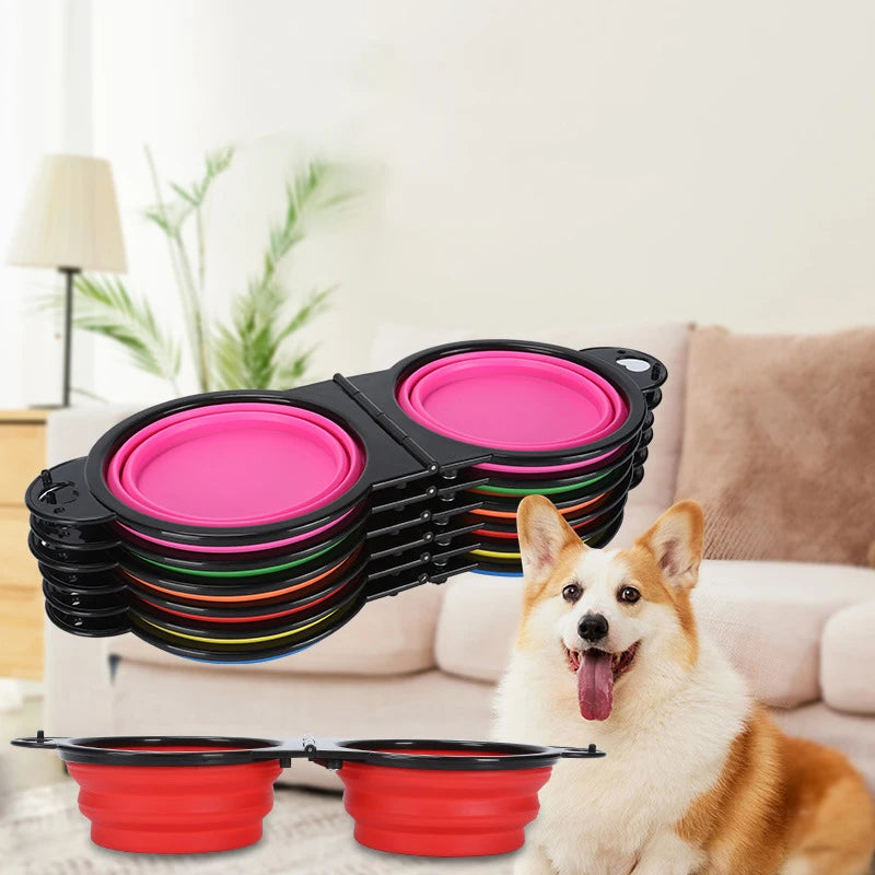 Gamelle de voyage pliable 2-en-1 pour chien et chat