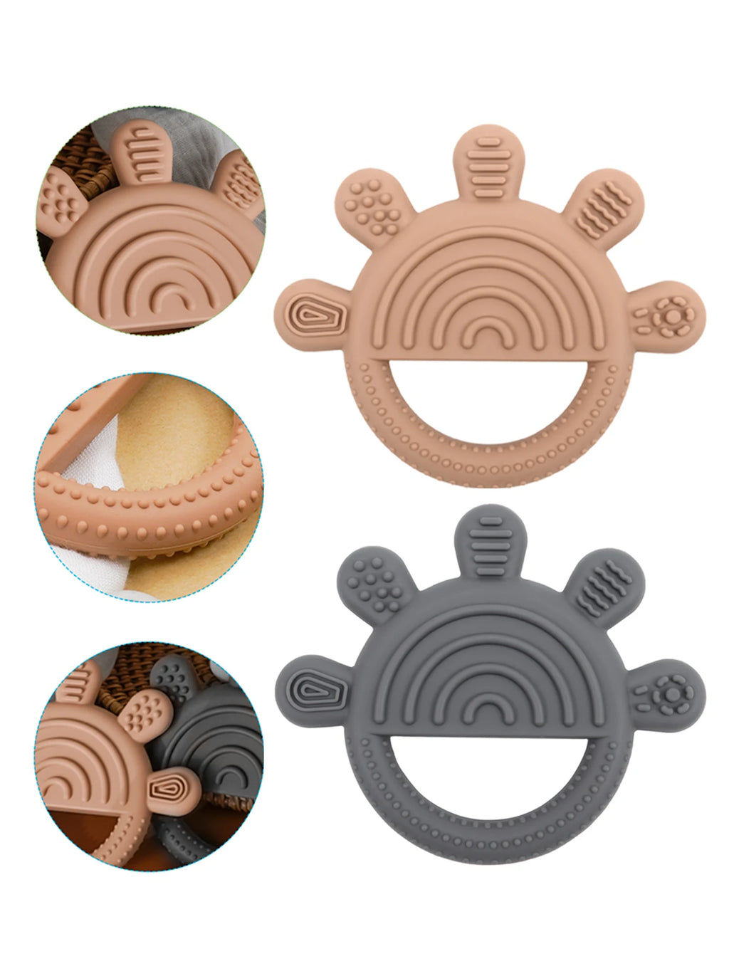 ☀️ Anneau de Dentition Bébé en Silicone – Forme Soleil