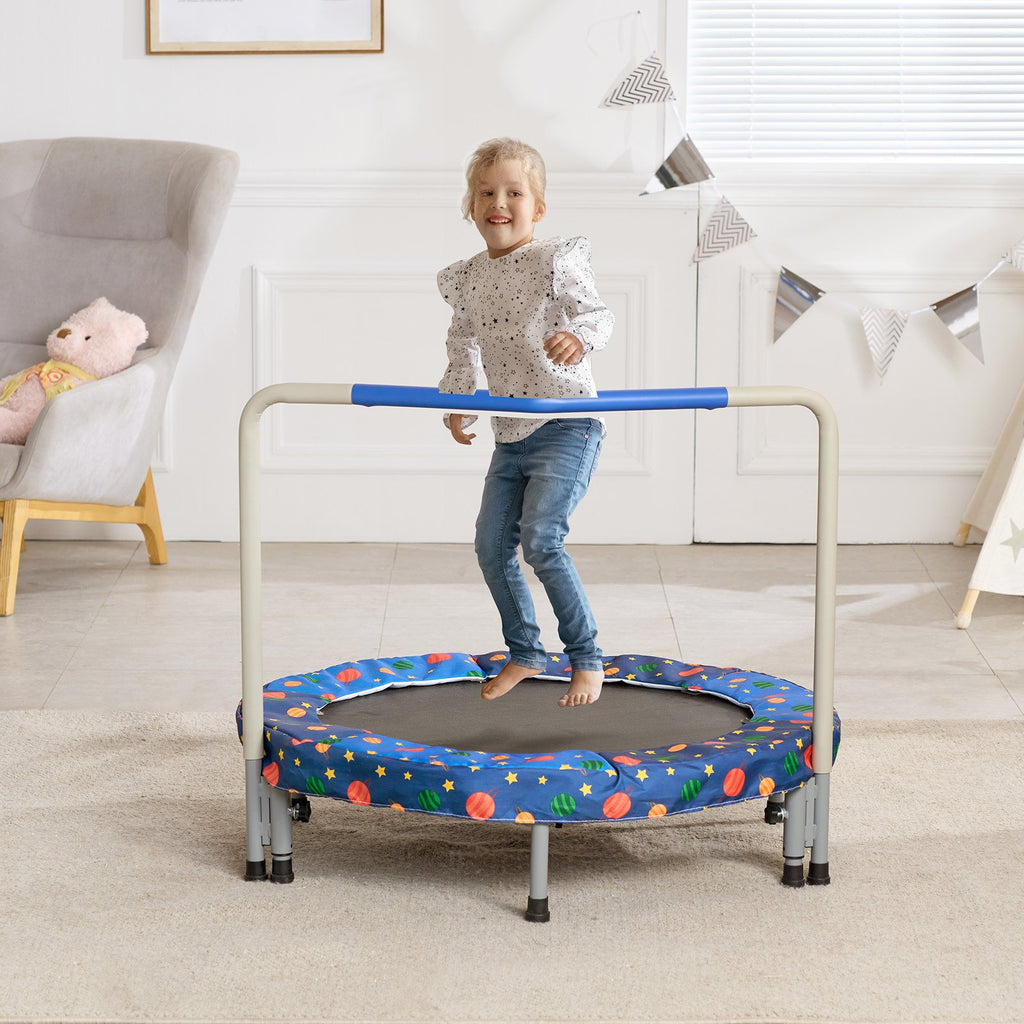 🎉 Trampoline Enfant 91 cm (36") – Intérieur & Extérieur | Pliable avec Barre de Maintien