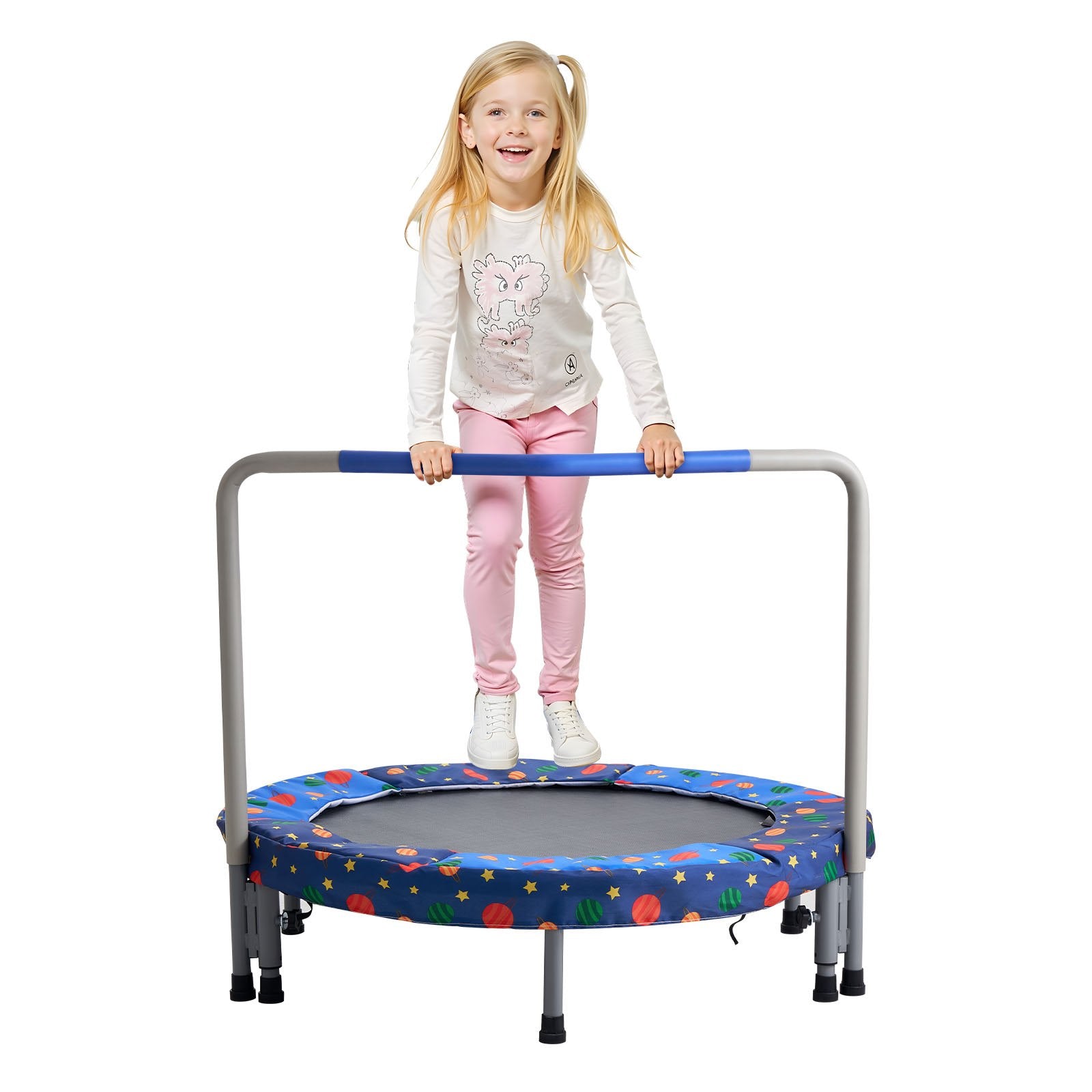 🎉 Trampoline Enfant 91 cm (36") – Intérieur & Extérieur | Pliable avec Barre de Maintien