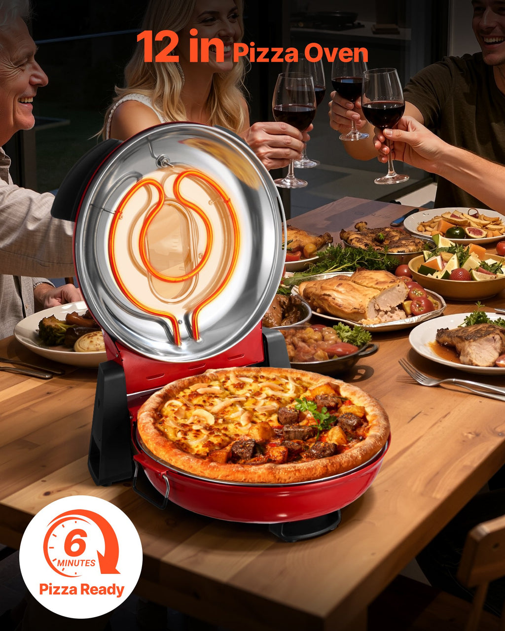 🍕 Four à Pizza Électrique 1200W – Pizzas Maison Croustillantes en Quelques Minutes