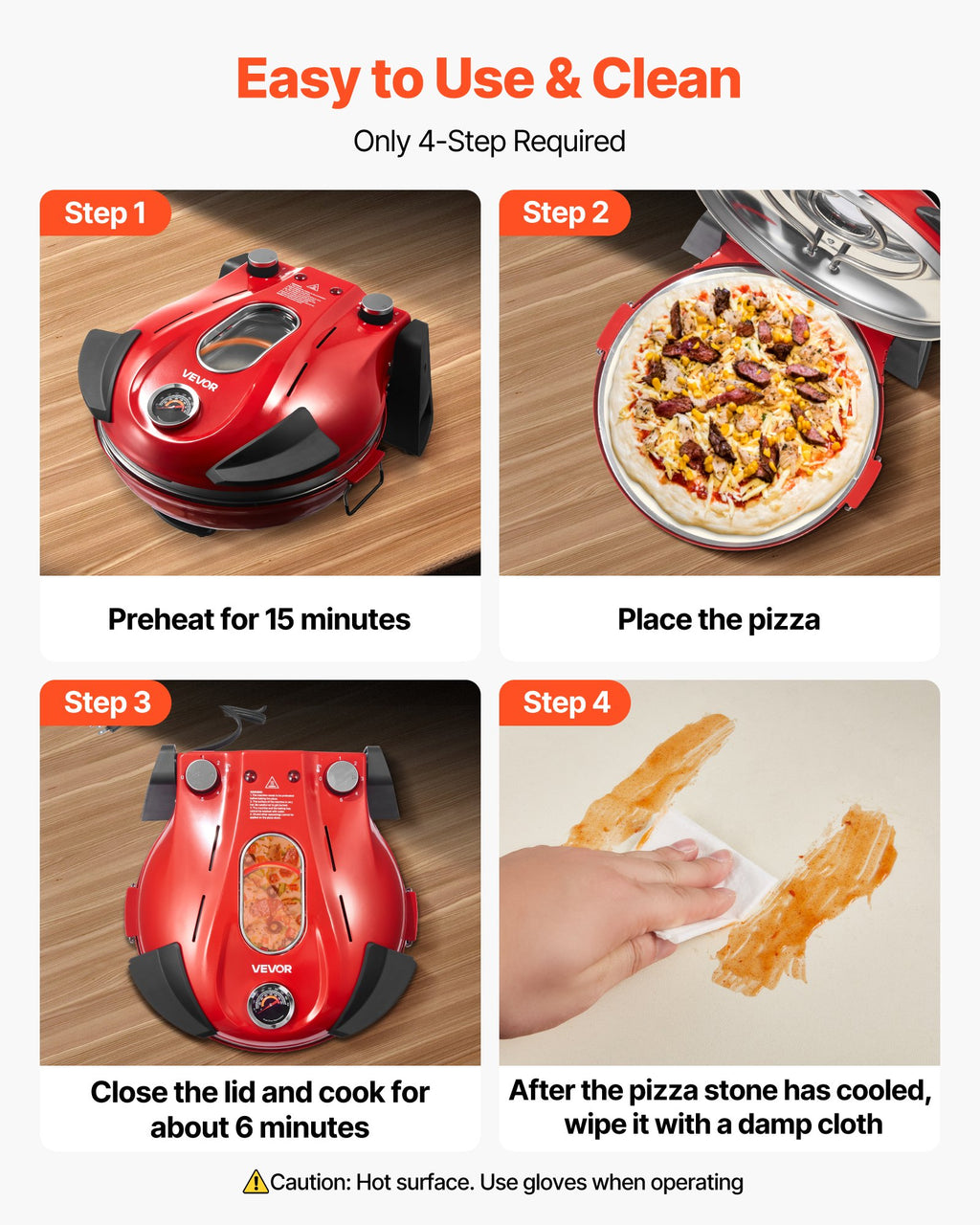 🍕 Four à Pizza Électrique 1200W – Pizzas Maison Croustillantes en Quelques Minutes