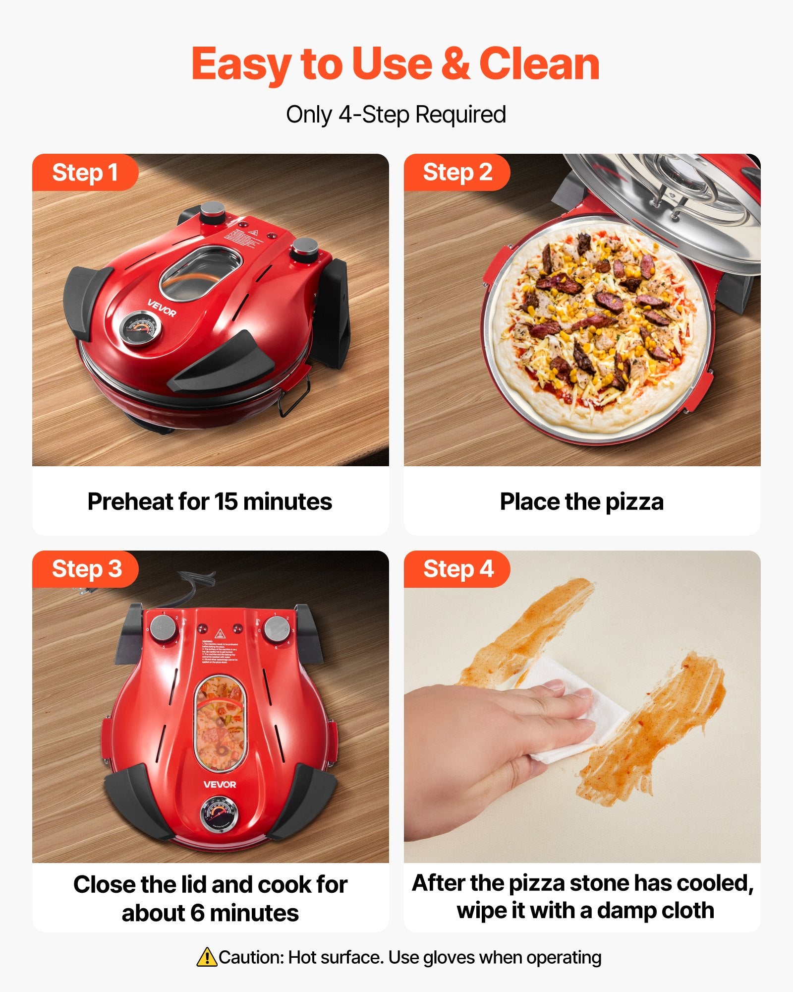 🍕 Four à Pizza Électrique 1200W – Pizzas Maison Croustillantes en Quelques Minutes