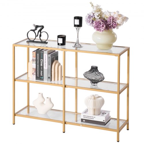 3-Tier Glass Console Table, Modern Rectangle Sofa Side Table with