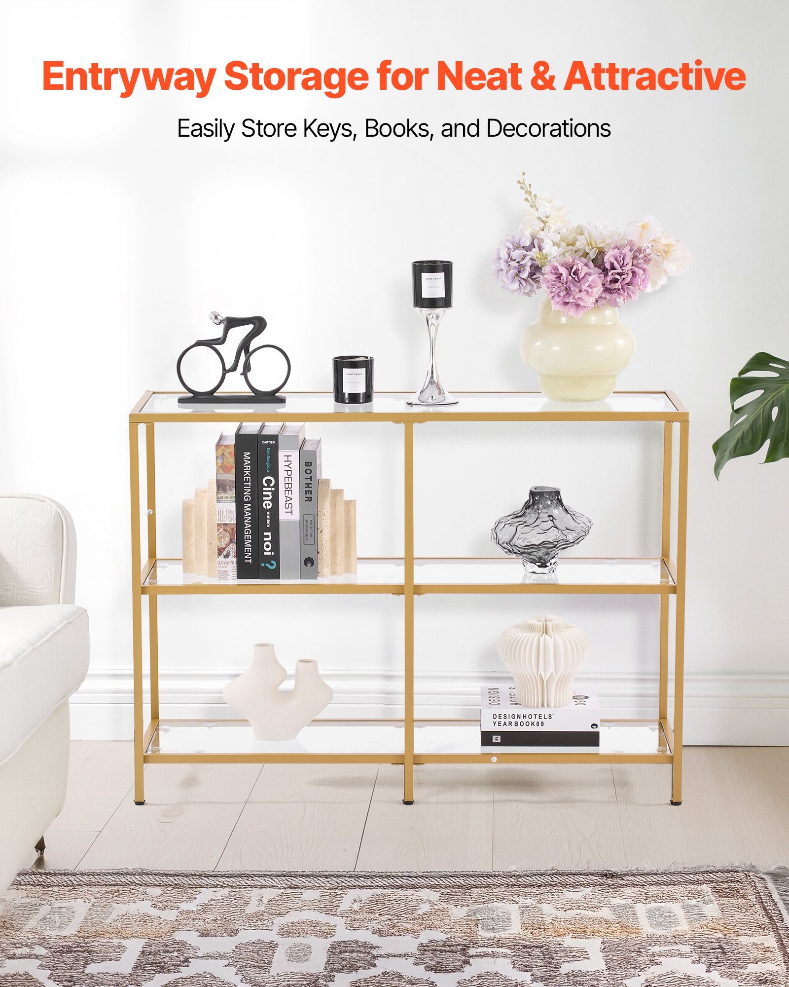 3-Tier Glass Console Table, Modern Rectangle Sofa Side Table with