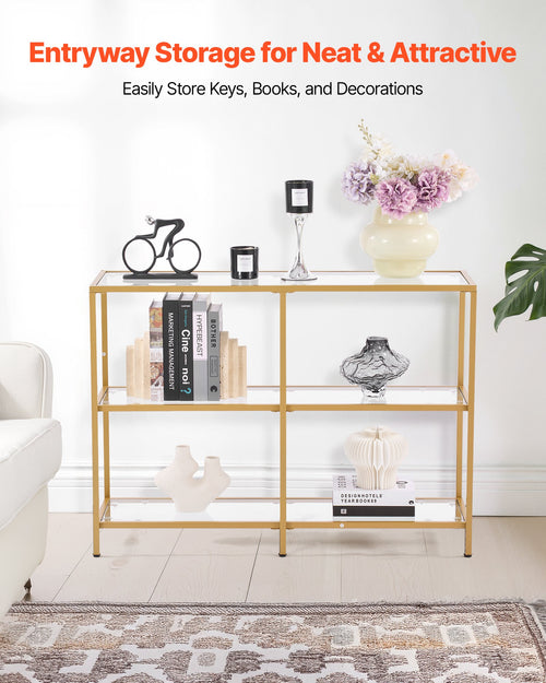 3-Tier Glass Console Table, Modern Rectangle Sofa Side Table with