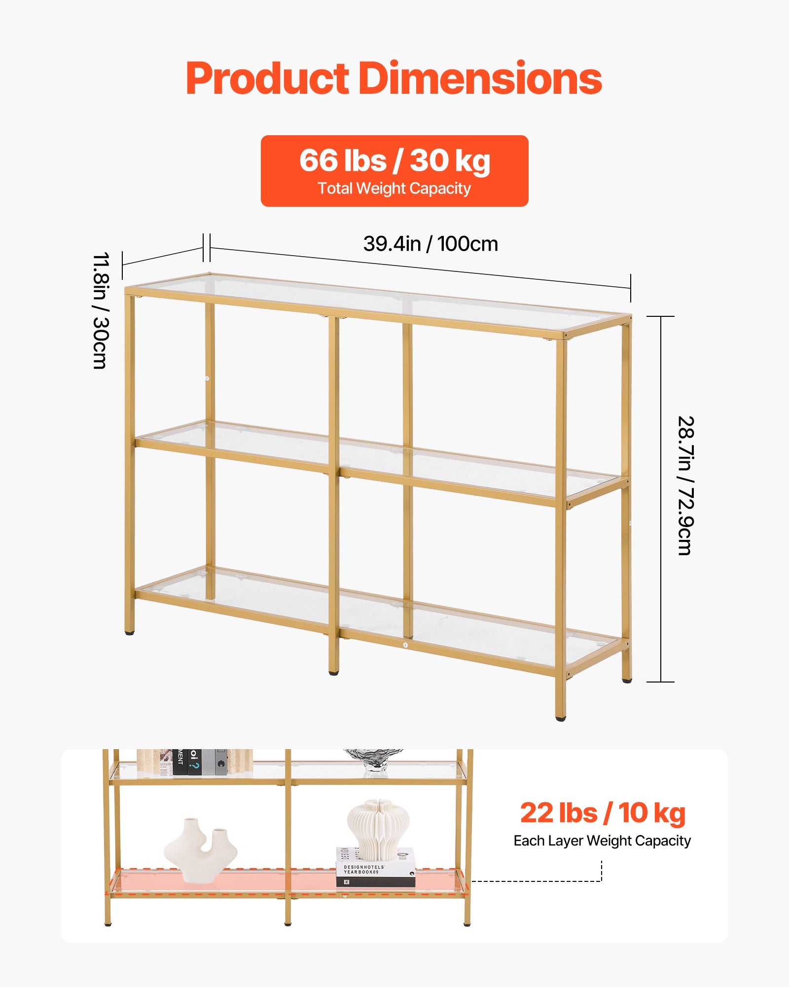 3-Tier Glass Console Table, Modern Rectangle Sofa Side Table with