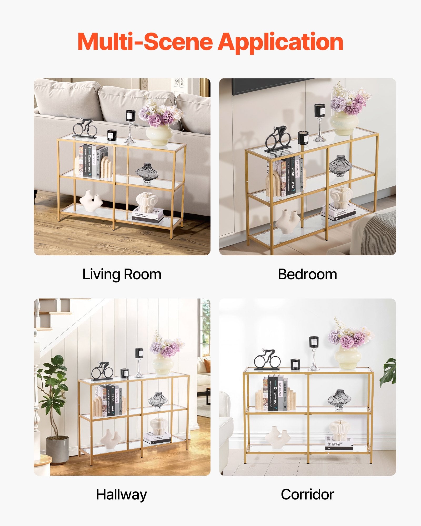 3-Tier Glass Console Table, Modern Rectangle Sofa Side Table with