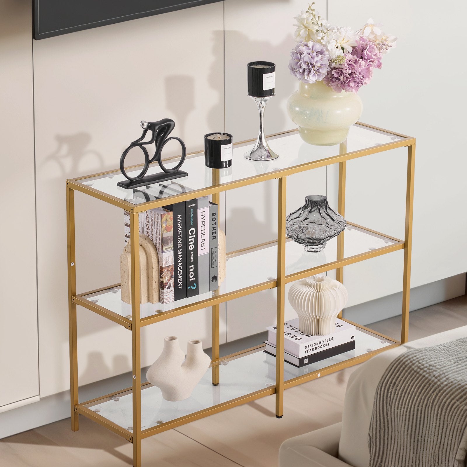 3-Tier Glass Console Table, Modern Rectangle Sofa Side Table with