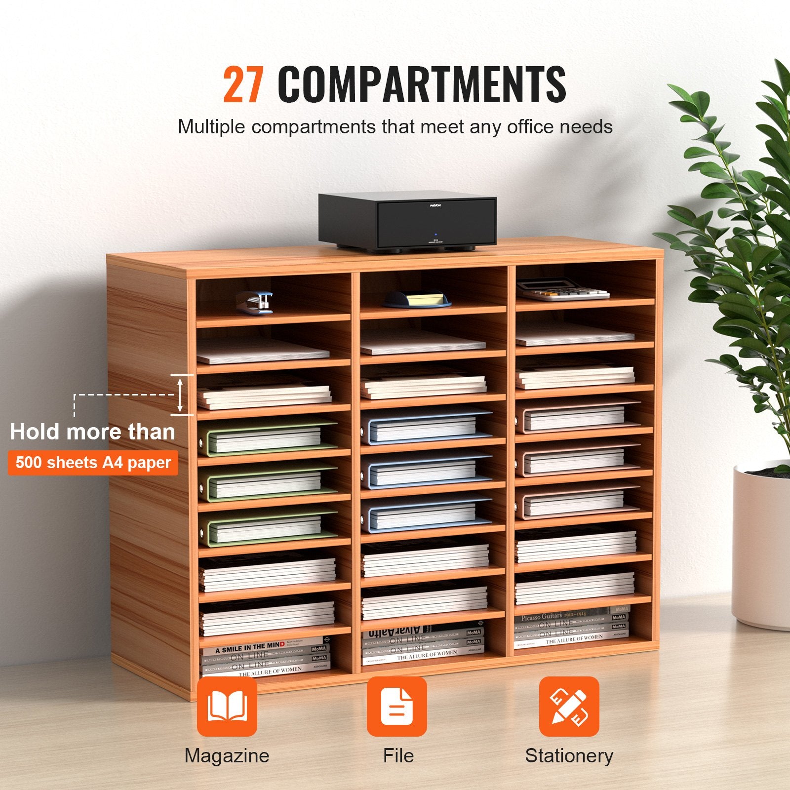 📚 Organisateur de Bureau en Bois – 27 Compartiments de Rangement