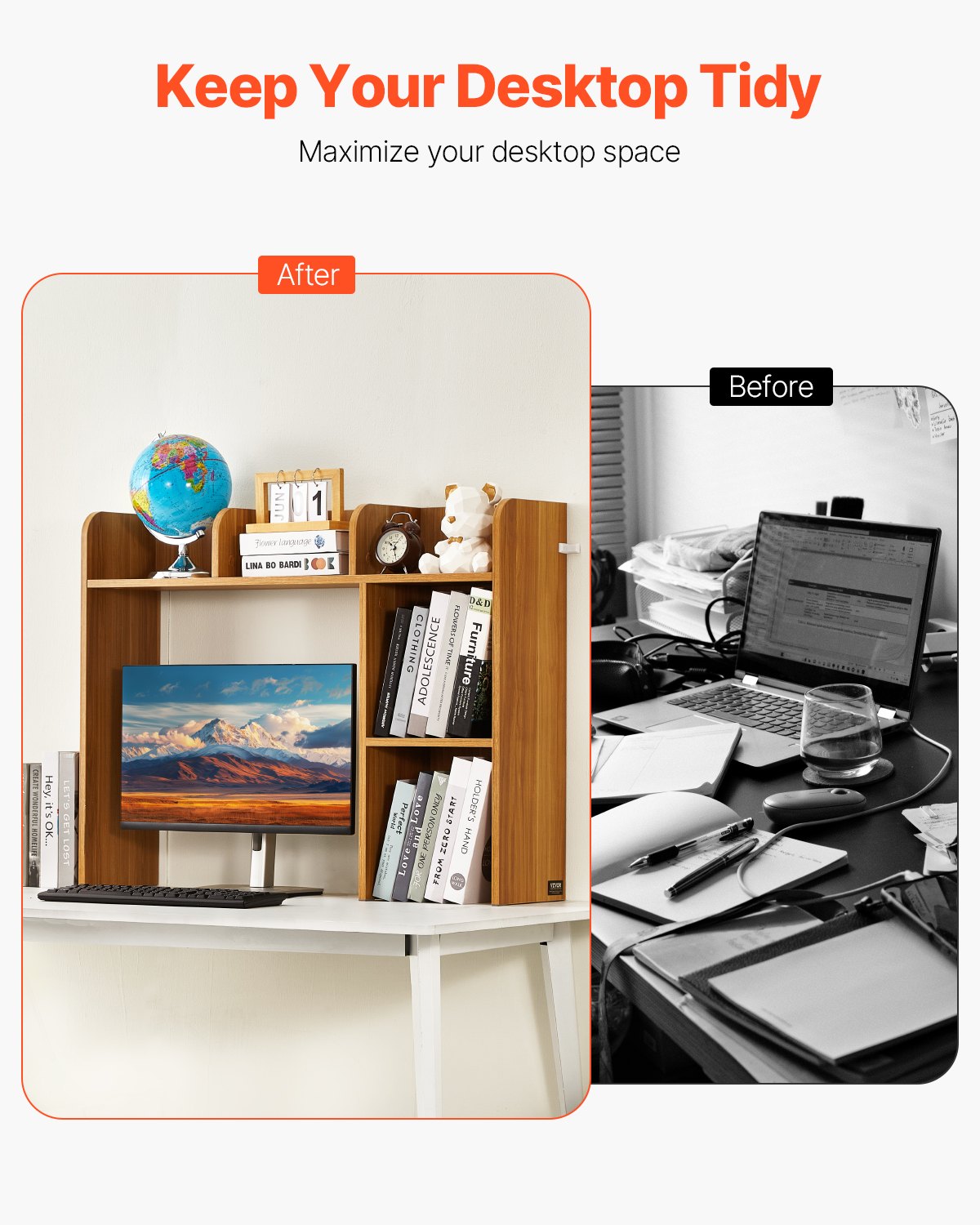 🖥️ Étagère de Bureau en Bois – Organisateur de Rangement à 2 Niveaux
